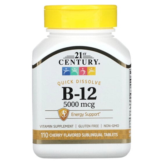 Витамины группы B 21st Century B-12, Клубника, 5,000 мкг, 110 Сублингвальных Таблеток