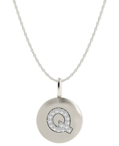 Macy's 14k White Gold Necklace, Diamond Accent Letter Q Disk Pendant