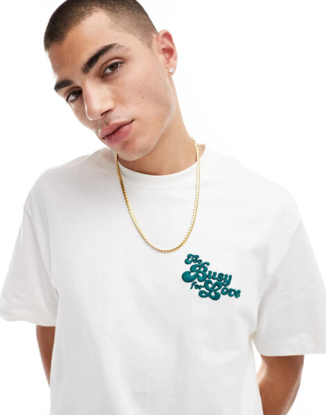 Bershka high build chest print t-shirt in white