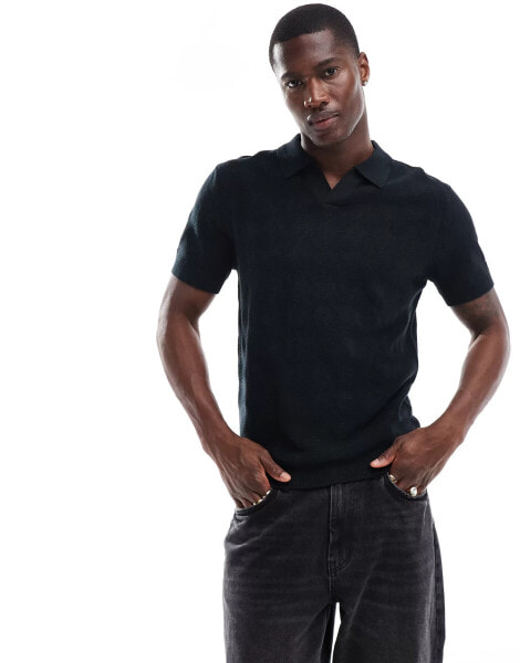 River Island knitted polo in black