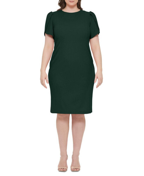 Черное женское платье Calvin Klein Plus Size Scuba Crepe Tulip-Sleeve Sheath