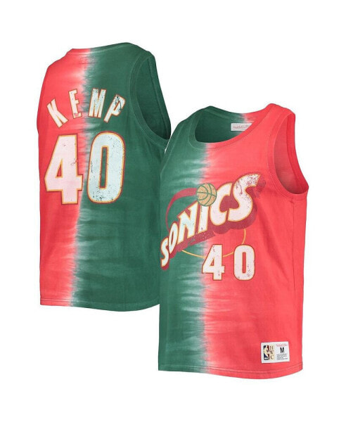 Men's Shawn Kemp Green, Red Seattle SuperSonics Hardwood Classics Tie-Dye Name and Number Tank Top