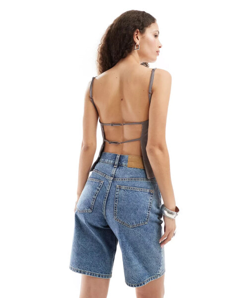 Weekday Micha cami top with open back in mole