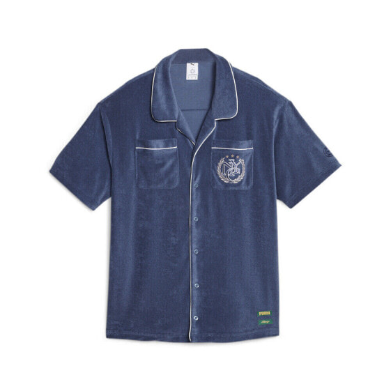 Puma Rhuigi X Collared Short Sleeve Button Up Shirt Mens Blue Casual Tops 620883