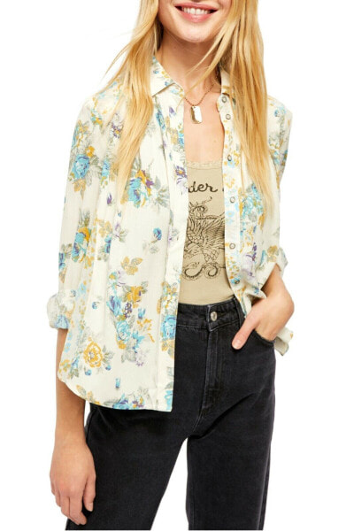 Free People Ivory Hold on to Me Printed Top Ivory XS