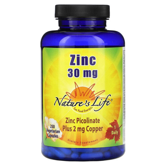 Витаминистый БАД Цинк Nature's Life, 30 мг, 250 вегетарианских капсул