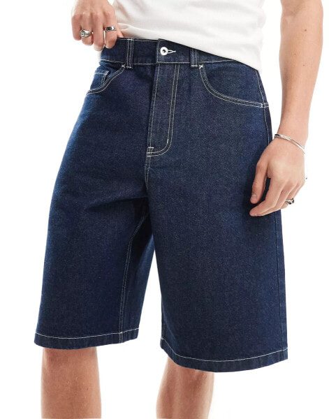 COLLUSION denim skater jorts with contrast stitch in rinsewash