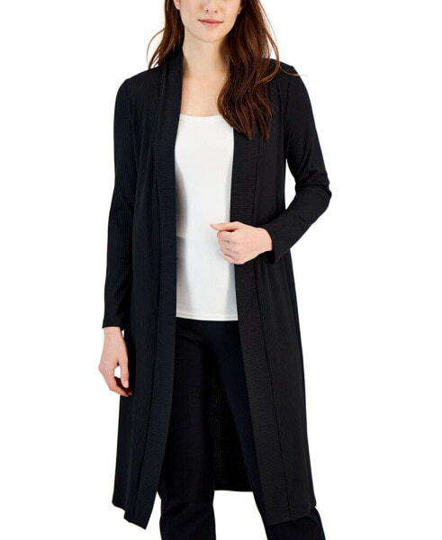Women's Open-Front Long-Sleeve Ribbed-Knit Cardigan