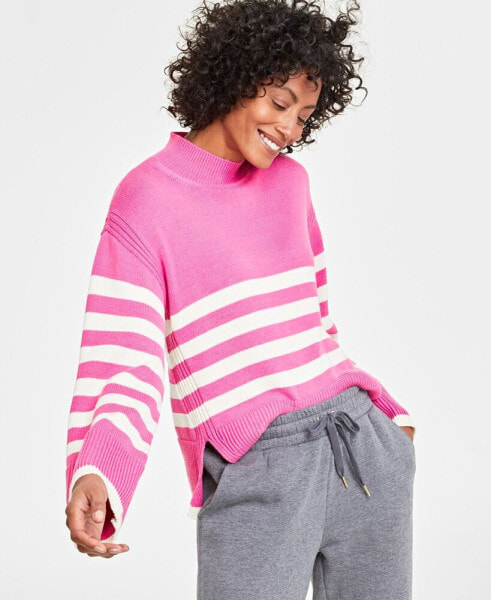 Women's Mock Neck Sailor-Stripe Sweater, Created for Macy's