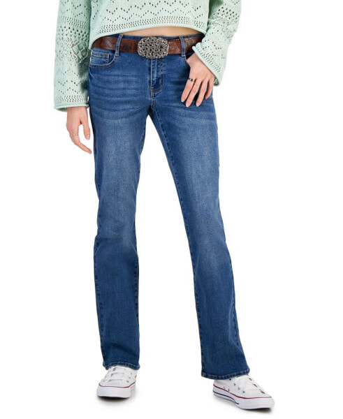 Juniors' Mid-Rise Belted Bootcut Jeans