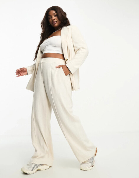 Simply Be exclusive wide leg linen-look trousers in stone