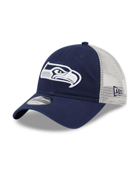 Men's Navy, Natural Seattle Seahawks Loyal 9TWENTY Trucker Snapback Hat