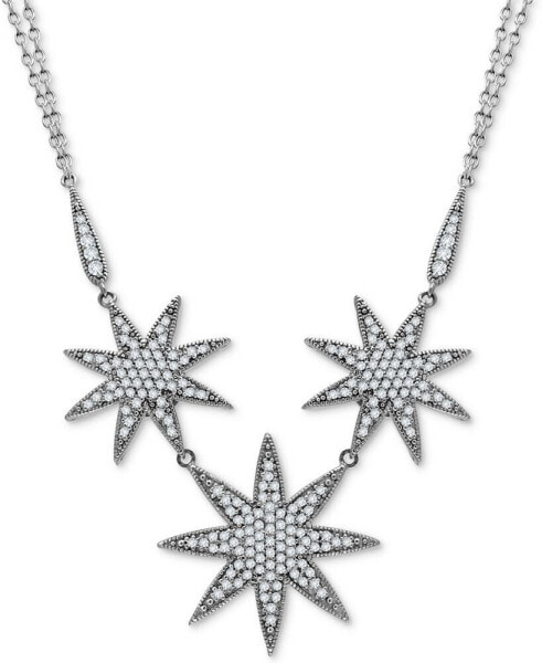 Macy's cubic Zirconia Star Cluster Pendant Necklace in Sterling Silver, 16" + 2" extender, Created for Macy's