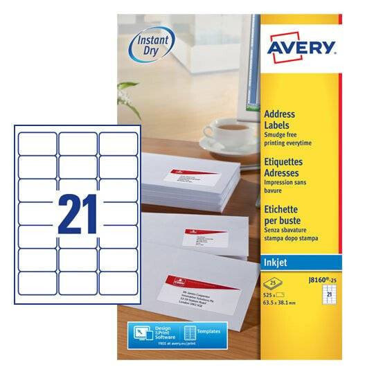 Avery Zweckform Avery J8160-25 - White - A4 - Paper - Inkjet - Permanent - 6.35 cm