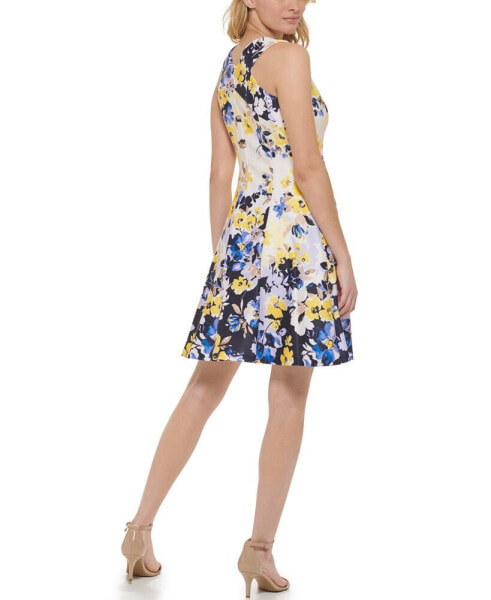 Petite Printed V-Neck Scuba Crepe Dress