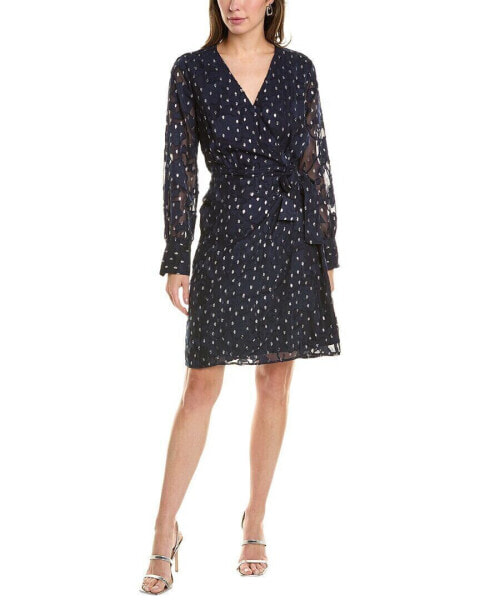 Anne Klein Chiffon Jacquard Faux Wrap Dress Women's Blue 0