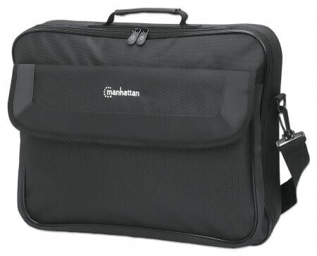 Manhattan Cambridge Laptop Bag 17.3" - Clamshell Design - Black - LOW COST - Accessories Pocket - Document Compartment on Back - Shoulder Strap (removable) - Equivalent to Targus CN418EU - Notebook Case - Three Year Warranty - Briefcase - 43.9 cm (17.3") - Shoulder