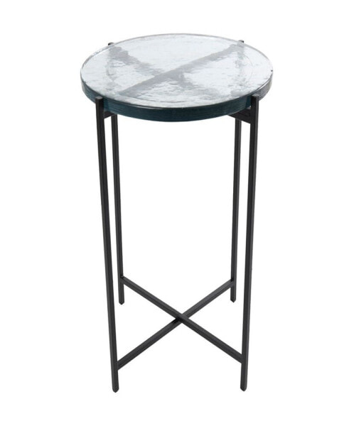 24" Metal with Textured Glass Tabletop X-Shaped Accent Table