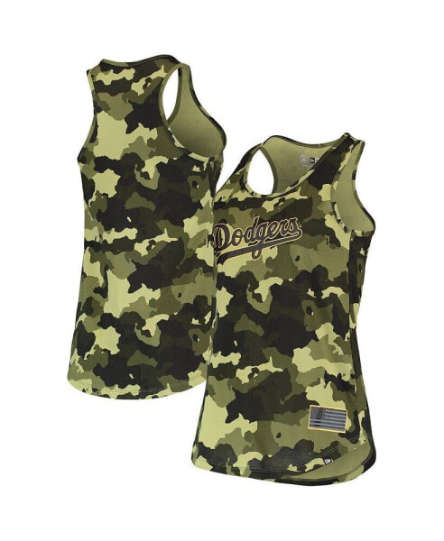 Women's Green Los Angeles Dodgers 2022 Mlb Armed Forces Day Camo Racerback Tank Top