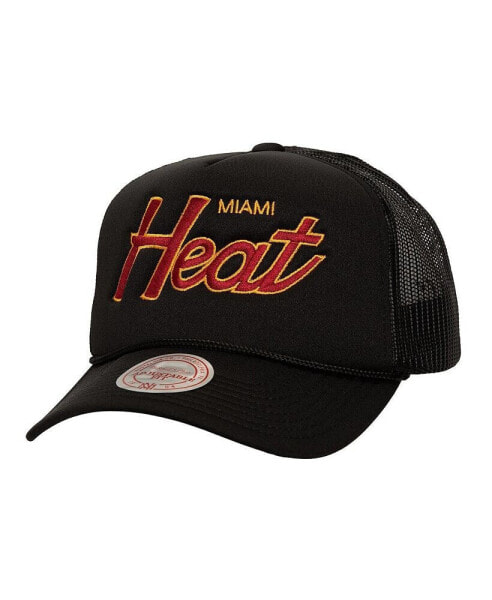 Men's Black Miami Heat Script Side patch Trucker Adjustable Hat