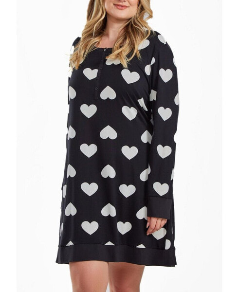 Пижама iCollection kind Heart Plus Size Modal Sleep Top or Dress with Button Down Top