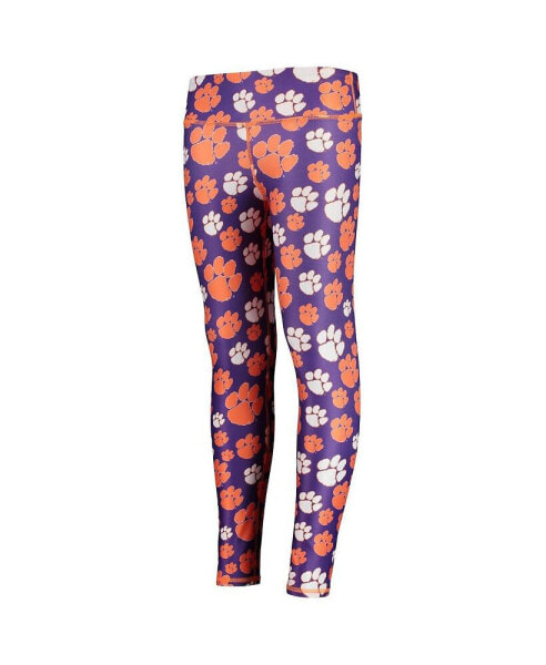 Big Girls Orange, Purple Clemson Tigers Stacked Mascot Leggings