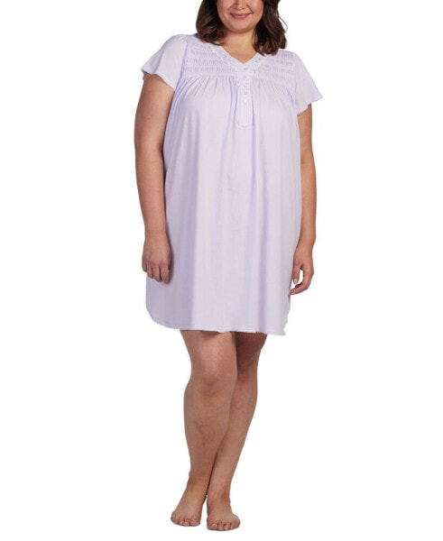 Plus Size Short-Sleeve Embroidered Nightgown