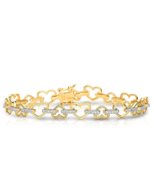 Gleaming Gold-Plated Heart Bracelet with Cubic Zirconia