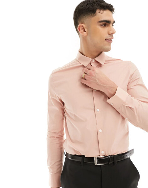 ASOS DESIGN wedding skinny fit shirt in pink