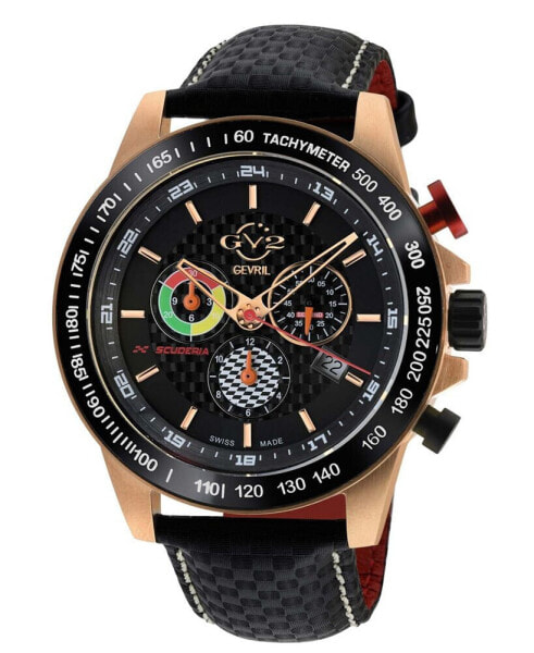 Men's Scuderia Black Italian Leather Watch 45mm