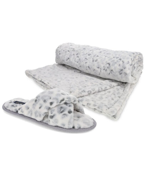 Women's Gift Set with X-Band Plush Slipper and Cheetah Blanket Set
