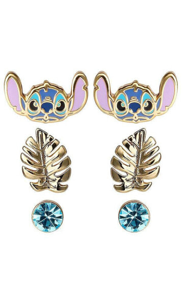 Lilo and Stitch Yellow Flash Gold Plated Stud Earring Set - 3 Pairs