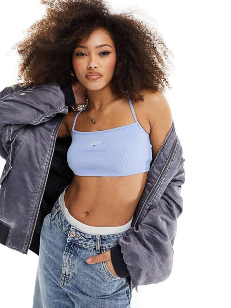 Tommy Jeans cropped strappy script top in blue