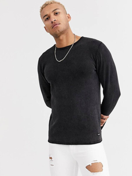 Only & Sons crew neck jumper in washed black