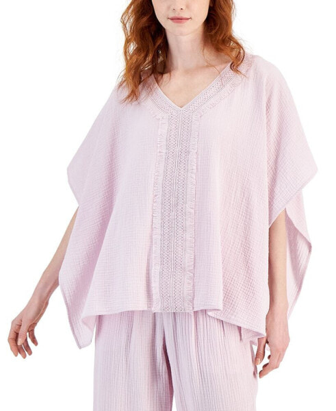 Women's Lace-Trim V-Neck Gauze Poncho Top, Created for Macy's