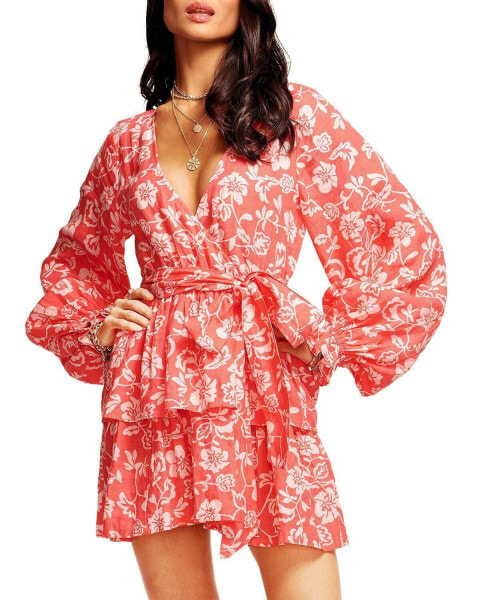 Ramy Brook 303515 Jolie Floral Long Sleeve Linen Dress Punch Combo Size Small