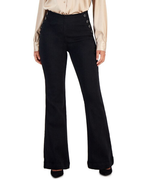 Petite Button-Detail Flared Wide-Leg Jeans, Created for Macy's