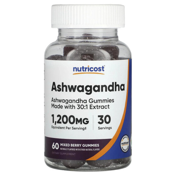 Nutricost, ашваганда, со вкусом ягодного ассорти, 600 мг, 60 жевательных таблеток