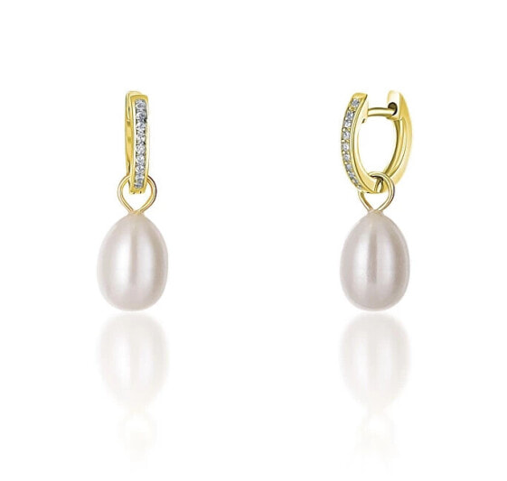 Gold plated earrings á la Duchess Kate with real pearl and zircons 3in1 JL0686