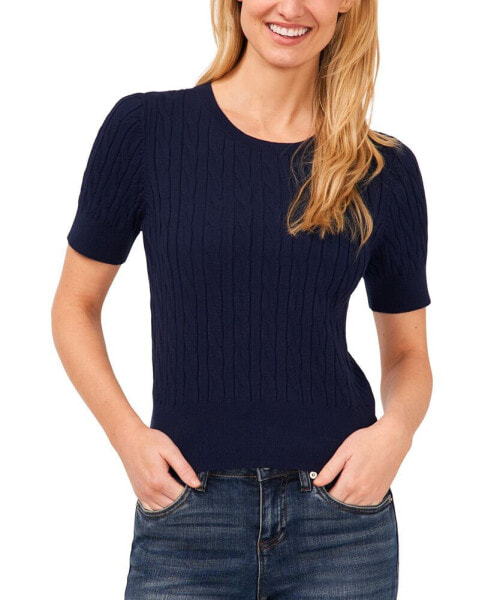 Women's Cotton Cable-Knit Short-Sleeve Sweater
