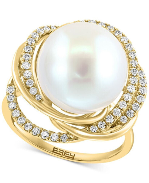 EFFY® Freshwater Pearl (13mm) & Diamond (1/3 ct. t.w.) Love Knot Ring in 14k Gold