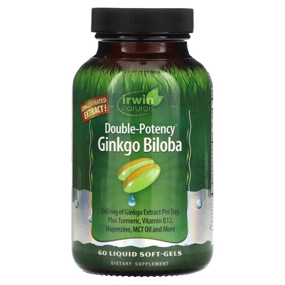 Витамины для улучшения памяти Irwin Naturals Ginkgo Biloba с двойной мощностью, 60 жидких капсул