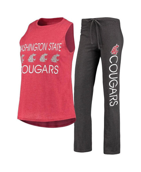 Women's Crimson, Charcoal Washington State Cougars Team Tank Top and Pants Sleep Set