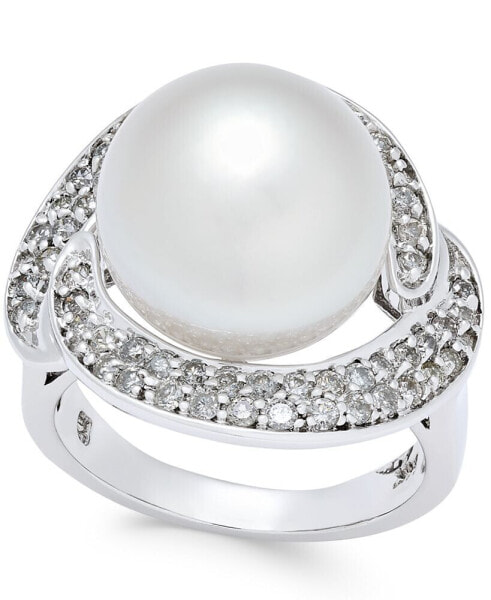 Кольцо Macy's South Sea Pearl and Diamond in White Gold