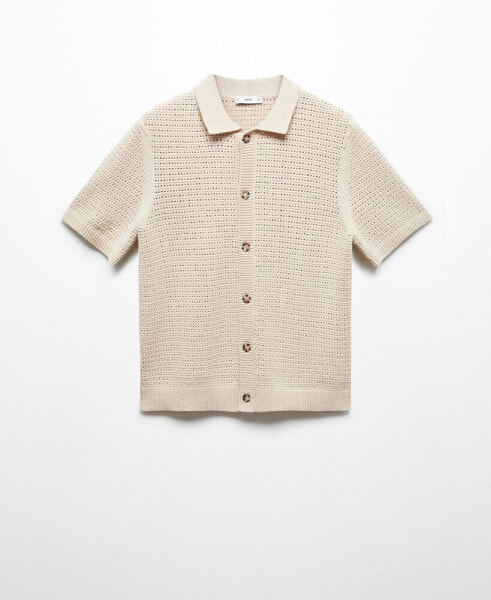 Men's Openwork Buttons Detail Knit Polo