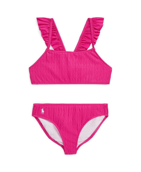 Toddler and Little Girls Cable-Knit Ruffled Two-Piece Swimsuit