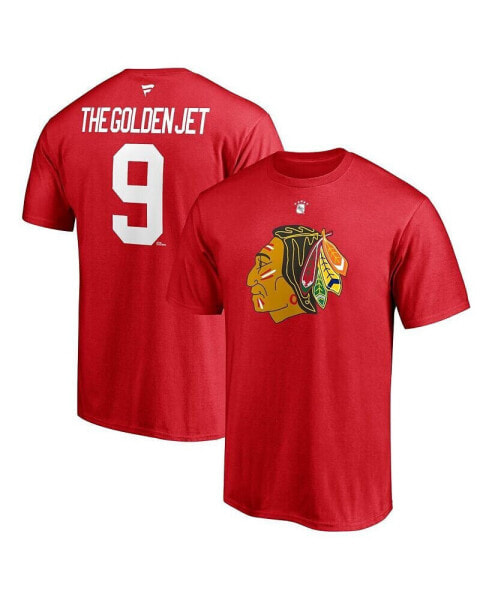 Men's Bobby Hull Red Chicago Blackhawks Authentic Stack Retired Player NickName and Number T-shirt