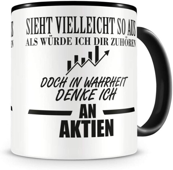 Samunshi® Mug with German Text "Ich denke an Aktien" [German Language]