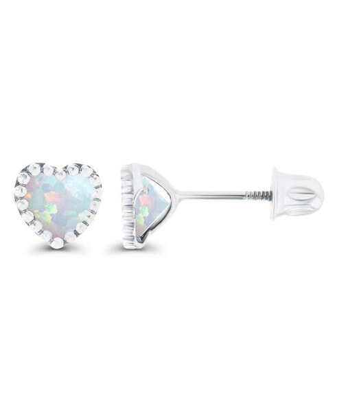 Created White Opal Heart Screwback Earrings in Sterling Silver (Also in 14k Rose Gold Over Silver or 14k Gold Over Silver)