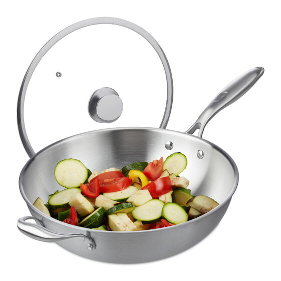 Edelstahl Wok mit Glasdeckel